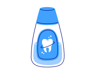 Mouthwash bottle. Oral hygiene and fresh breath concept. Daily oral care routine. Hand drawn isolated vector illustration.