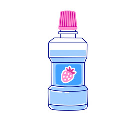 Mouthwash bottle. Oral hygiene and fresh breath concept. Daily oral care routine. Hand drawn isolated vector illustration.