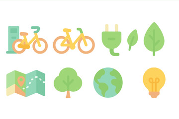 Eco-friendly, sustainability flat icon set. Green energy, environment preservation icons.