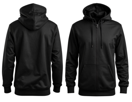  Black Pullover Hoodie Mockup, Front and Back Views isolated on transparent background PNG