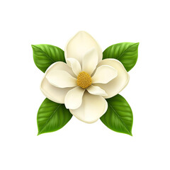 Elegant white magnolia flower with green leaves