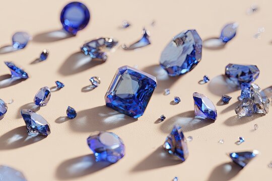 Scattered blue gems on a light beige surface