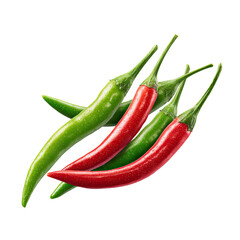 Red and green chili peppers isolated PNG die-cut, fresh spicy chili stacked together with realistic texture and vibrant color, chili peppers for Asian cooking ingredient, Thai food or kitchen branding