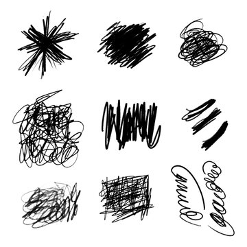Hand drawn crayon pencil brush stroke texture line shape. Chalk scratch hand drawn style. Crayon chalk scribble effect texture pastel stroke element set. 