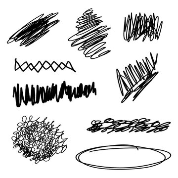 Hand drawn crayon pencil brush stroke texture line shape. Chalk scratch hand drawn style. Crayon chalk scribble effect texture pastel stroke element set. 