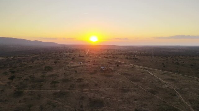 Golden sunrise over the kenyan savanna landscape