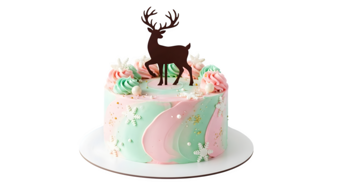 Festive Winter Deer Cake, isolated on transparent background