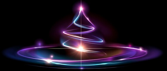 Abstract Christmas Tree Design with Colorful Lights on Dark Background