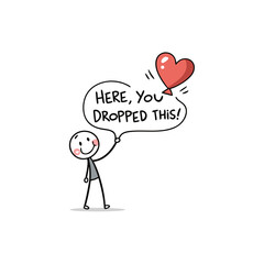 Stick figure returning dropped heart balloon to owner
