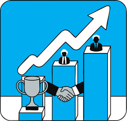 Bussines Graph with handshake and trophy illustration