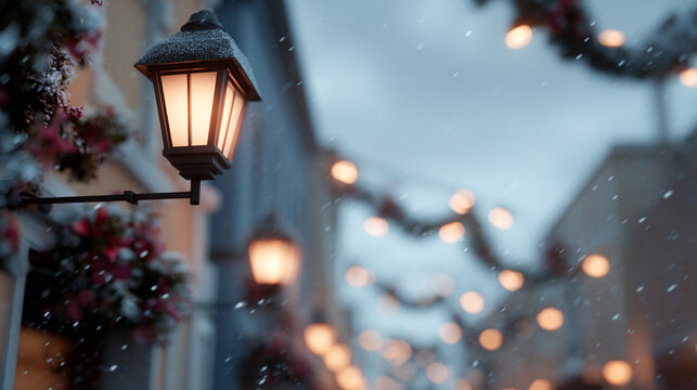 Street lamp on the street in winter.
