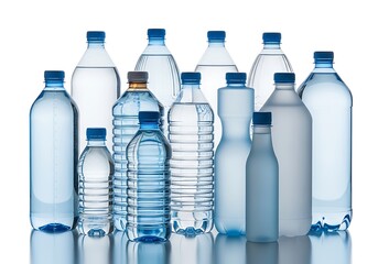Group of water bottles isolated on white background