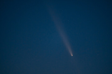 Stunning Astronomical Capture: Bright Comet C/2023 A3 (Tsuchinshan&ndash;ATLAS) Shines in the Deep Black Sky, Featuring Star Fields and the Comet's Tail