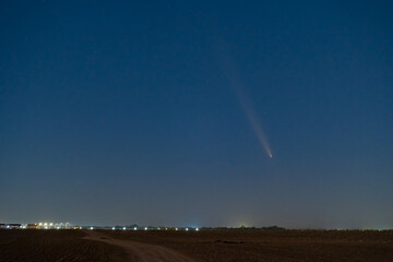 Stunning Astronomical Capture: Bright Comet C/2023 A3 (Tsuchinshan&ndash;ATLAS) Shines in the Deep Black Sky, Featuring Star Fields and the Comet's Tail