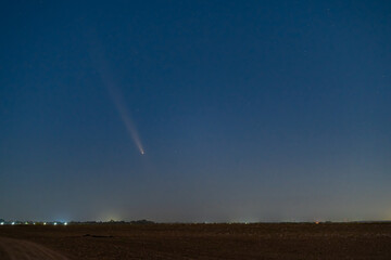 Stunning Astronomical Capture: Bright Comet C/2023 A3 (Tsuchinshan&ndash;ATLAS) Shines in the Deep Black Sky, Featuring Star Fields and the Comet's Tail
