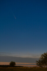 Stunning Astronomical Capture: Bright Comet C/2023 A3 (Tsuchinshan&ndash;ATLAS) Shines in the Deep Black Sky, Featuring Star Fields and the Comet's Tail