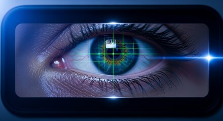 Futuristic Eye Scan Technology with Digital Grid Overlay.