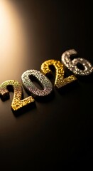 Sparkling 2026 New Years Eve Celebration on Dark Background.