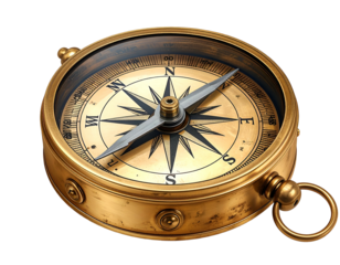 Antique brass directional navigation instrument with a needle