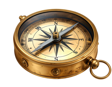 Antique brass directional navigation instrument with a needle