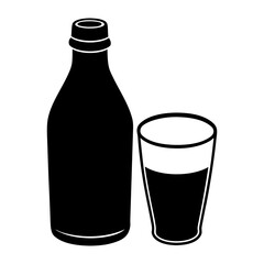 Traditional Bottle of Milk and Glass Cup Icon Vector on White Background.