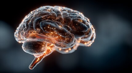 Glowing digital brain and neural network: AI, deep learning, and consciousness concept for technology and science background.