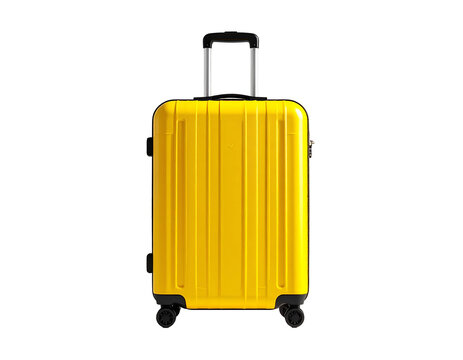 Bright yellow, hard-shell rolling suitcase with telescoping handle