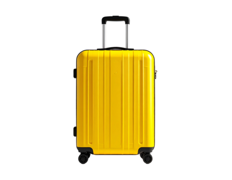 Bright yellow, hard-shell rolling suitcase with telescoping handle
