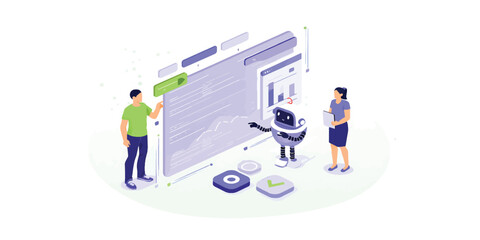 AI assistant and team analyzing data on digital platform