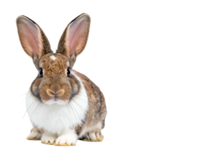 Brown and white rabbit with large ears and white chest