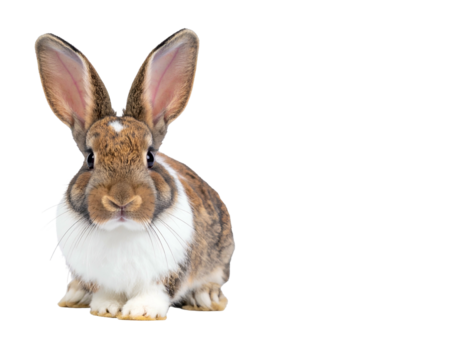 Brown and white rabbit with large ears and white chest - Powered by Adobe