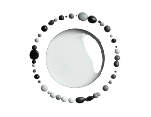 Circular arrangement of smooth beads around a glowing orb