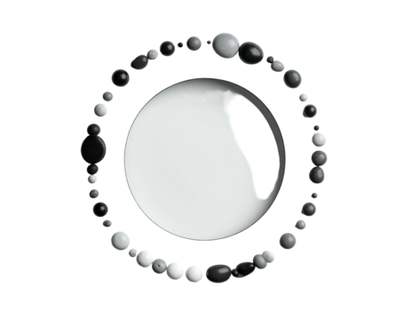 Circular arrangement of smooth beads around a glowing orb