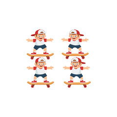 Four Cartoon Boys on Skateboards Illustration Standing with Arms Outstretched Diverse Kids Enjoying Outdoor Activity Summer Fun