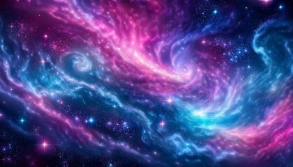 a mesmerizing expanse of cosmic color fills the canvas with swirling patterns of blue and pink stars twinkle against the backdrop of an enchanting universe revealing the beauty of deep space