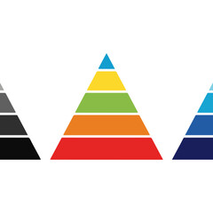 Colorful stacked pyramid diagrams with distinct color segments representing different levels or stages, set against a white background.