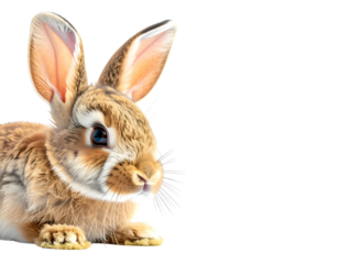 Close-up of a fluffy brown rabbit with large ears and wide eyes