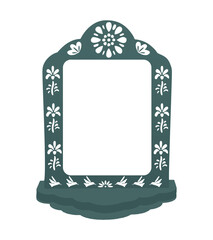 Mexican papel picado border design - decorated border with bird motifs and floral patterns. Traditional fiesta banner for Dia de los Muertos.