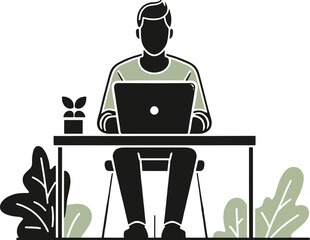 Person working on laptop at desk with plants sitting