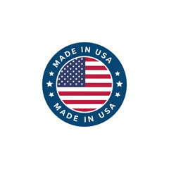 Made in USA Circular Badge with American Flag Elements and Stars, Emblematic Seal of Quality and Origin