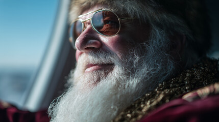 Modern Santa Claus Close-Up with Aviator Sunglasses
