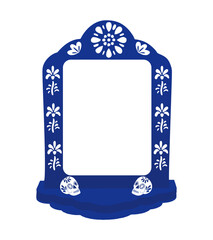 Mexican papel picado border design - decorated border with skull motifs and floral patterns. Traditional fiesta banner for Dia de los Muertos.