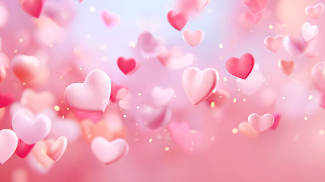 立体ハートがふわりと漂うパステルピンクの背景