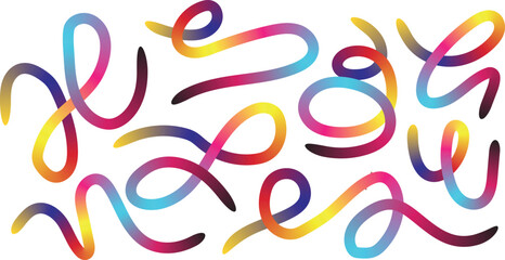 Abstract colorful gradient continuous lines set for modern graphic design isolated on white background
