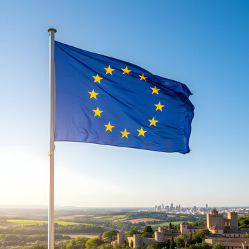 Europe Day celebration with EU flag and blue sky