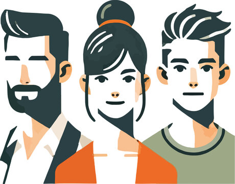 Three diverse people portraits flat illustration vector