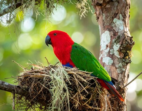 Electus Parrot on Nest - A Vibrant Bird in Its Natural Habitat.