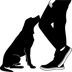 Silhouette of Dog Sniffing Human Leg – Pet and Bonding Moment
