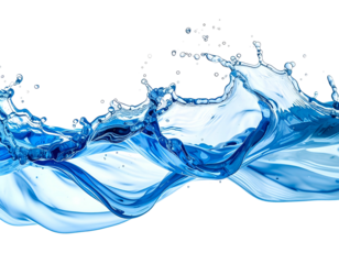 Dynamic blue water splash with glistening droplets, frozen motion