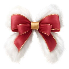Luxury red Christmas bow with gold trim and fluffy white fur, festive holiday decoration ribbon element for winter crafts and seasonal design